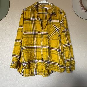 TIME AND TRU - Classic Fit - Yellow Plaid Button Down Flannel Shirt - Plus Size